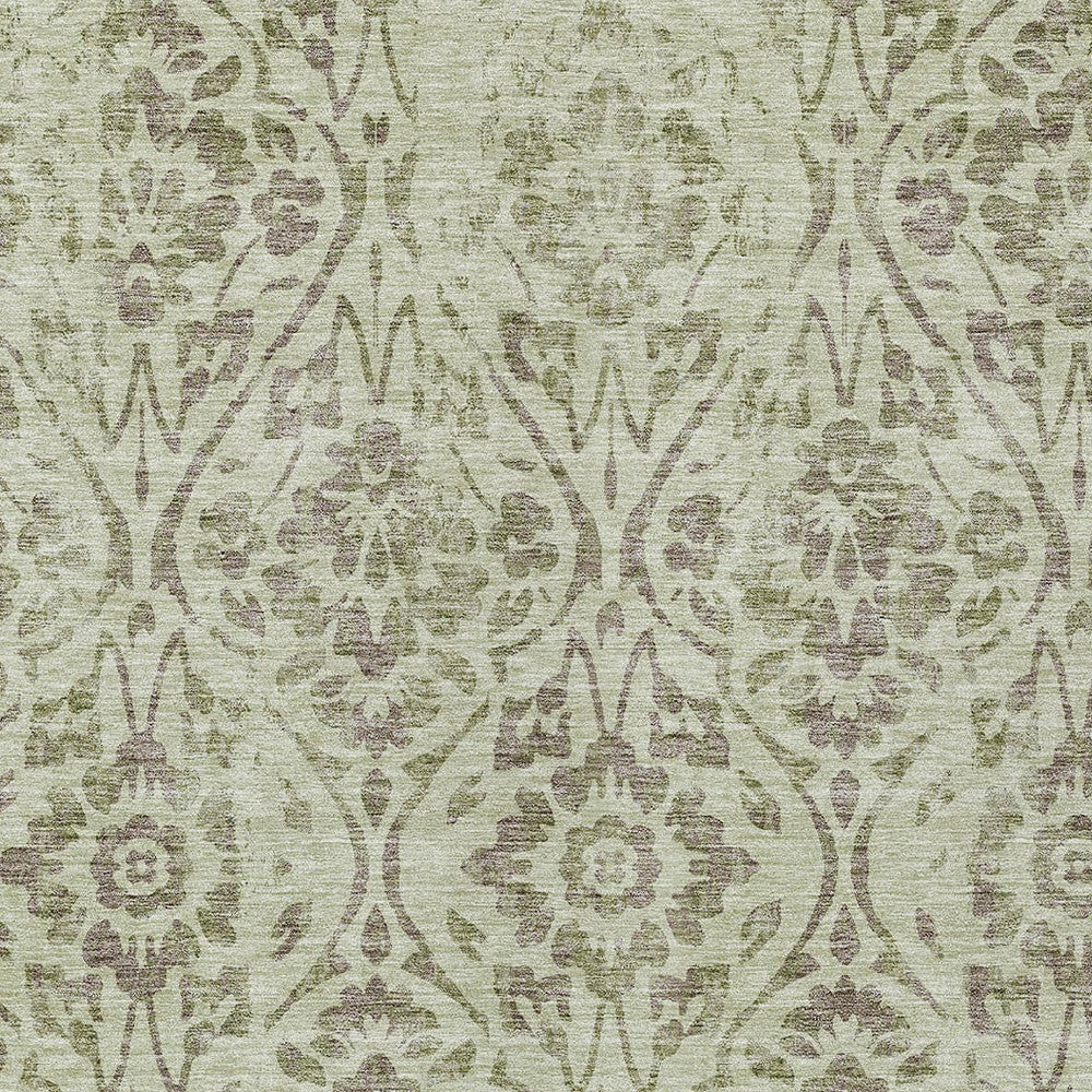 Tabselect Home Line 5' X 8' Artichoke Green And Brown Floral Washable Indoor Outdoor Area Rug