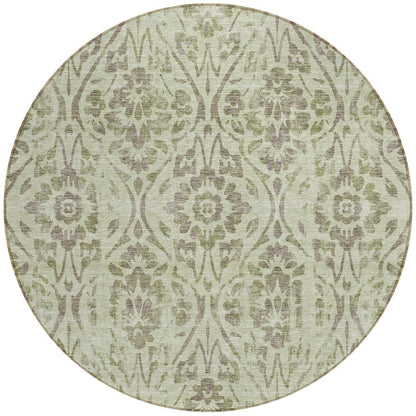 Tabselect Home Line 8' Artichoke Green And Brown Round Floral Washable Indoor Outdoor Area Rug