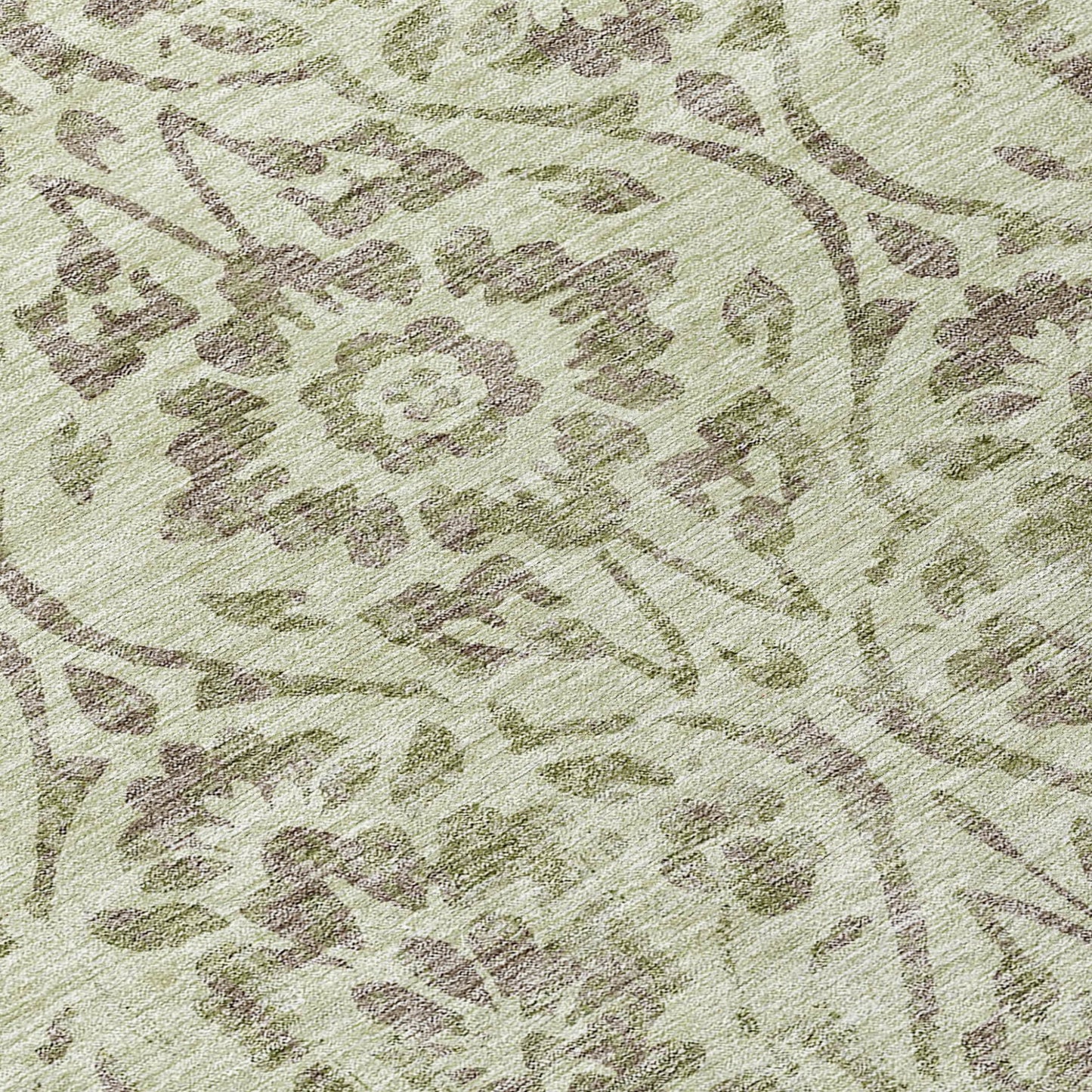 Tabselect Home Line 8' Artichoke Green And Brown Round Floral Washable Indoor Outdoor Area Rug