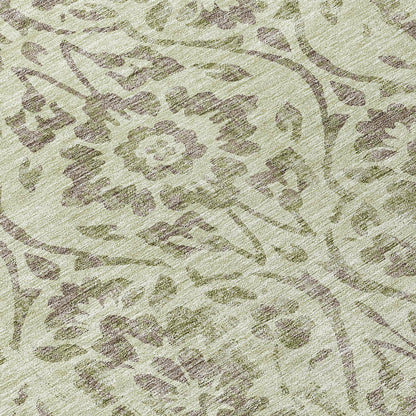 Tabselect Home Line 8' Artichoke Green And Brown Round Floral Washable Indoor Outdoor Area Rug