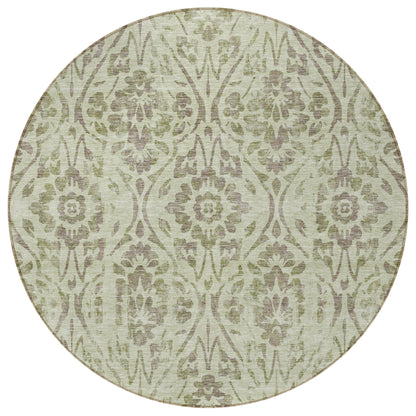 Tabselect Home Line 8' Artichoke Green And Brown Round Floral Washable Indoor Outdoor Area Rug