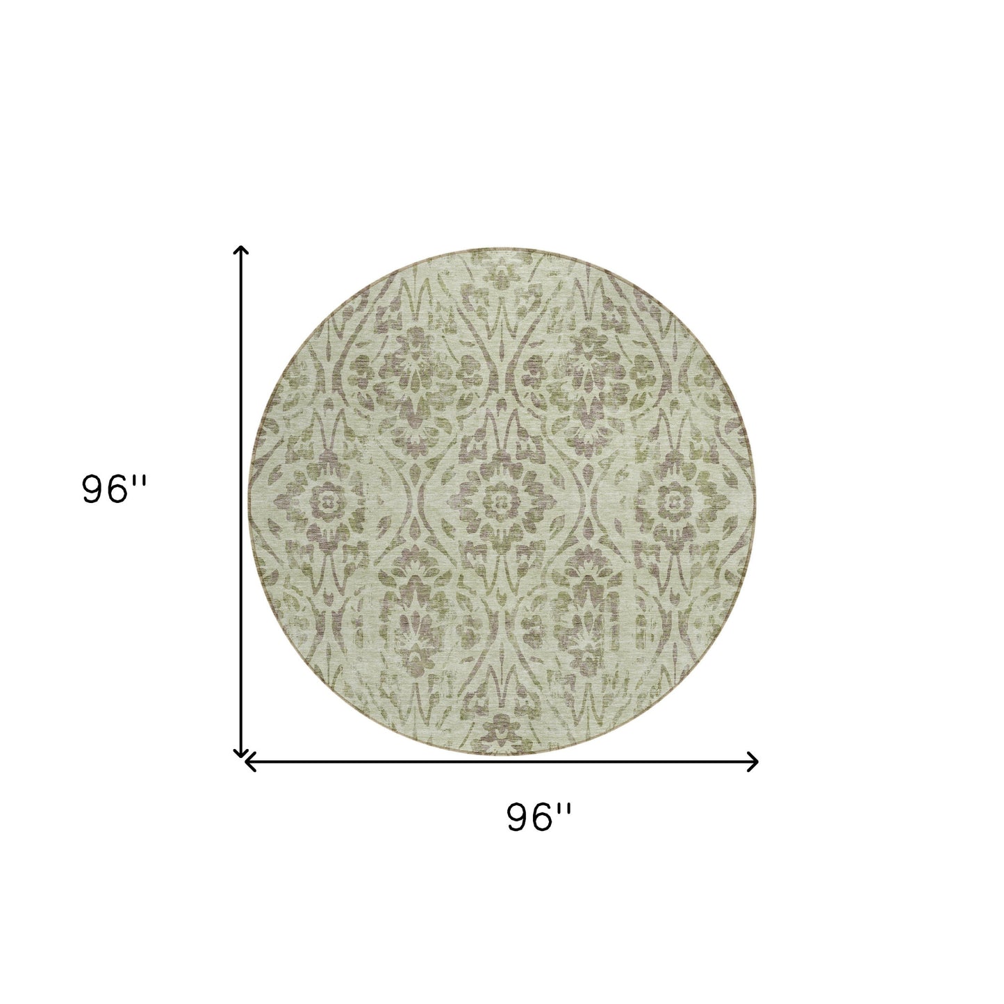 Tabselect Home Line 8' Artichoke Green And Brown Round Floral Washable Indoor Outdoor Area Rug