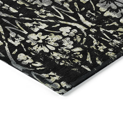 Tabselect Home Line 5' X 8' Black Gray And Ivory Floral Washable Indoor Outdoor Area Rug