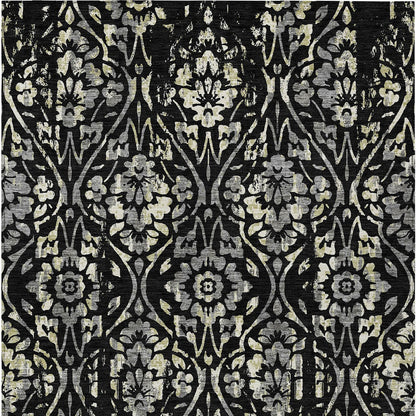 Tabselect Home Line 5' X 8' Black Gray And Ivory Floral Washable Indoor Outdoor Area Rug
