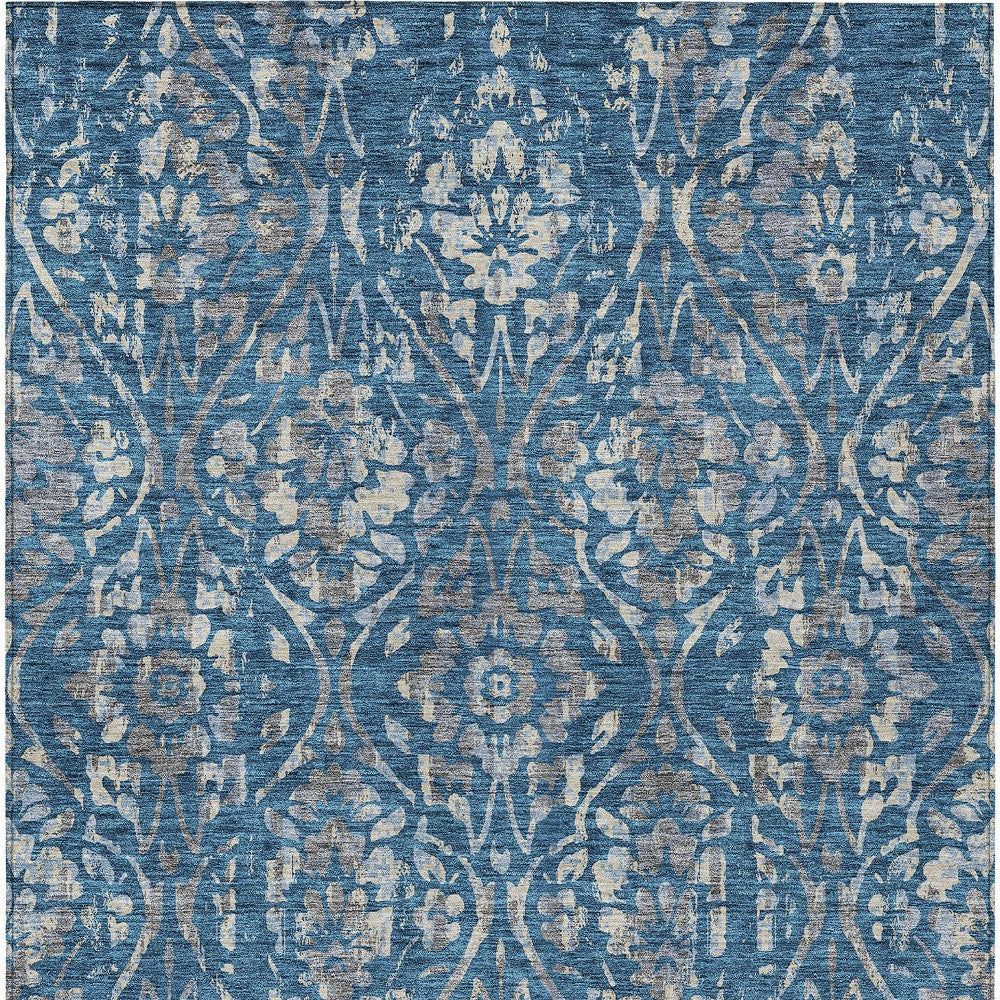 Tabselect Home Line 5' X 8' Blue And Ivory Floral Washable Indoor Outdoor Area Rug