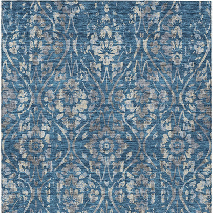 Tabselect Home Line 5' X 8' Blue And Ivory Floral Washable Indoor Outdoor Area Rug