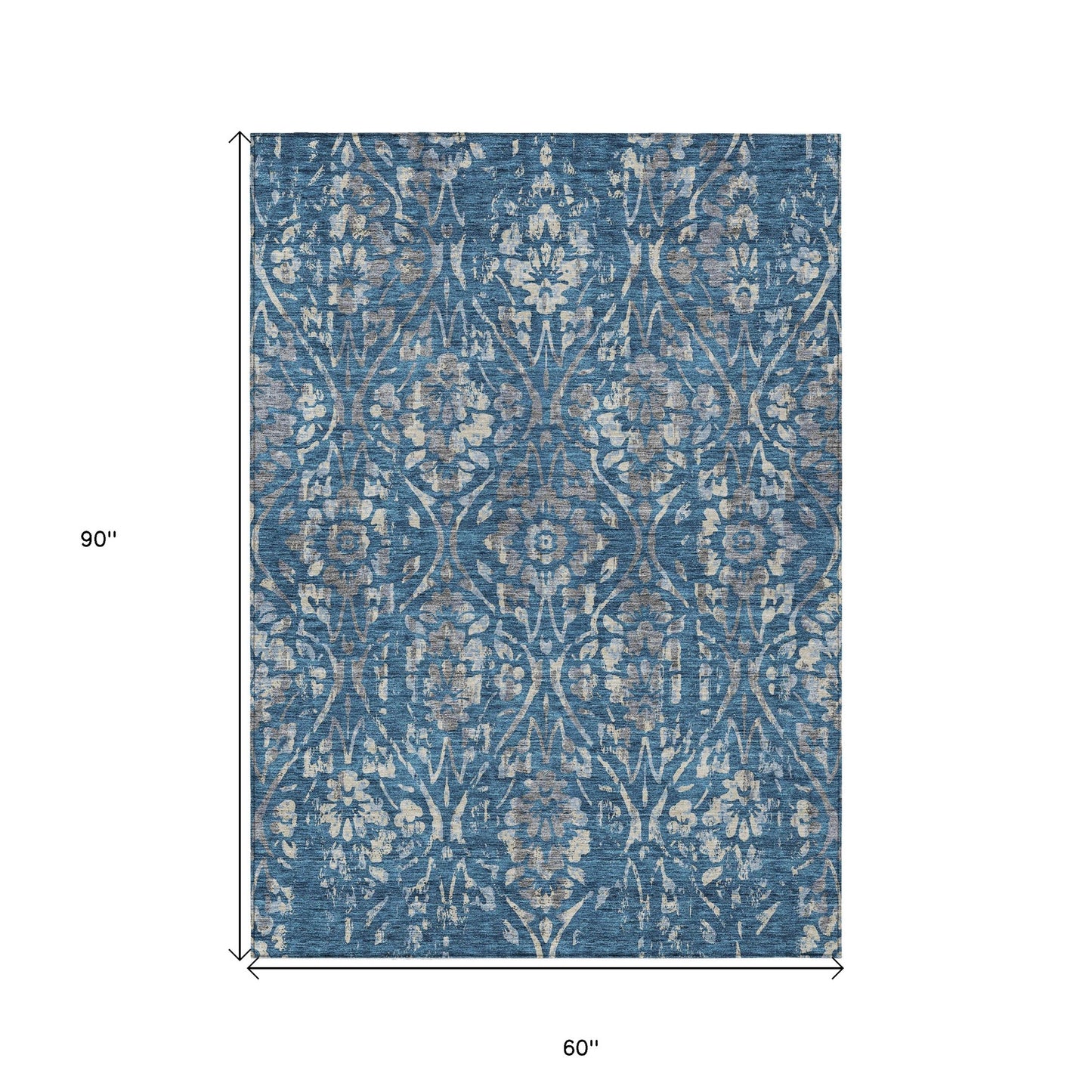 Tabselect Home Line 5' X 8' Blue And Ivory Floral Washable Indoor Outdoor Area Rug