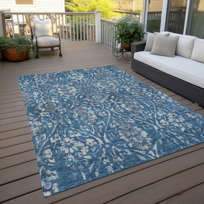Tabselect Home Line 5' X 8' Blue And Ivory Floral Washable Indoor Outdoor Area Rug