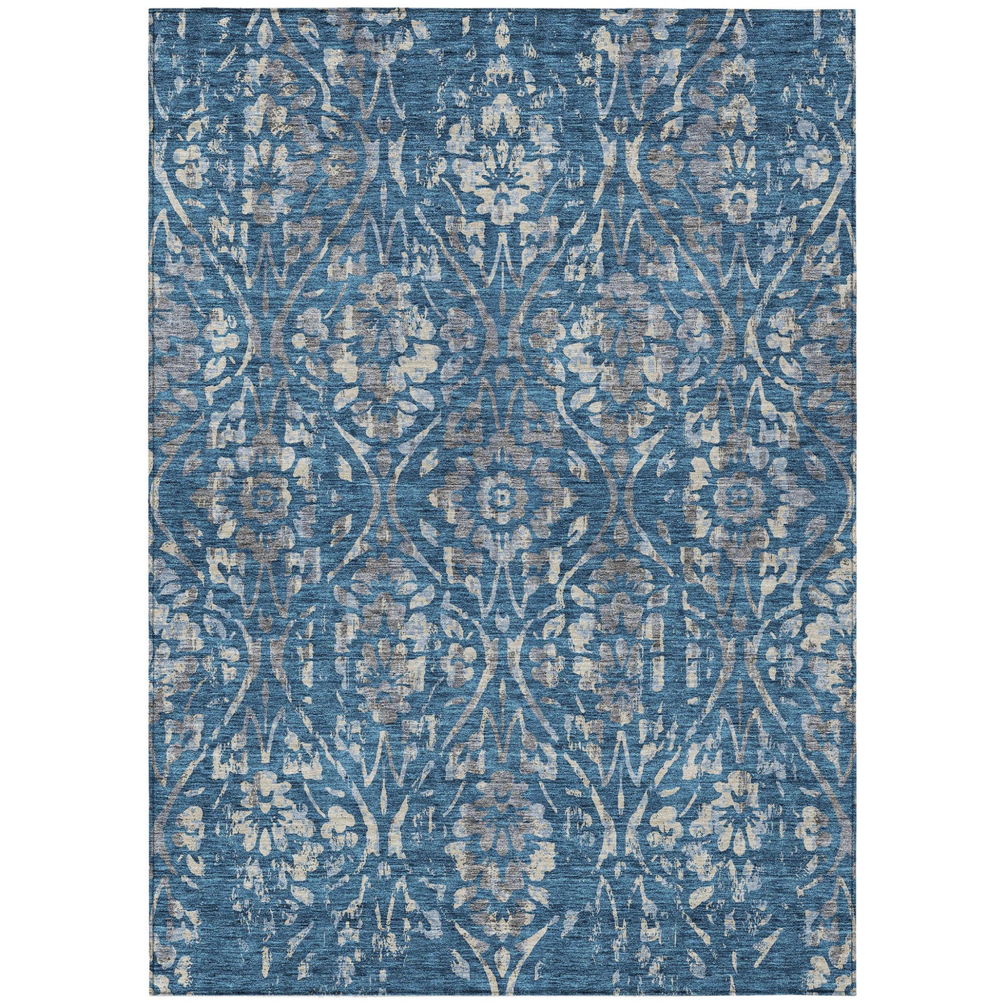 Tabselect Home Line 5' X 8' Blue And Ivory Floral Washable Indoor Outdoor Area Rug