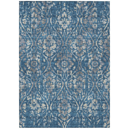 Tabselect Home Line 5' X 8' Blue And Ivory Floral Washable Indoor Outdoor Area Rug