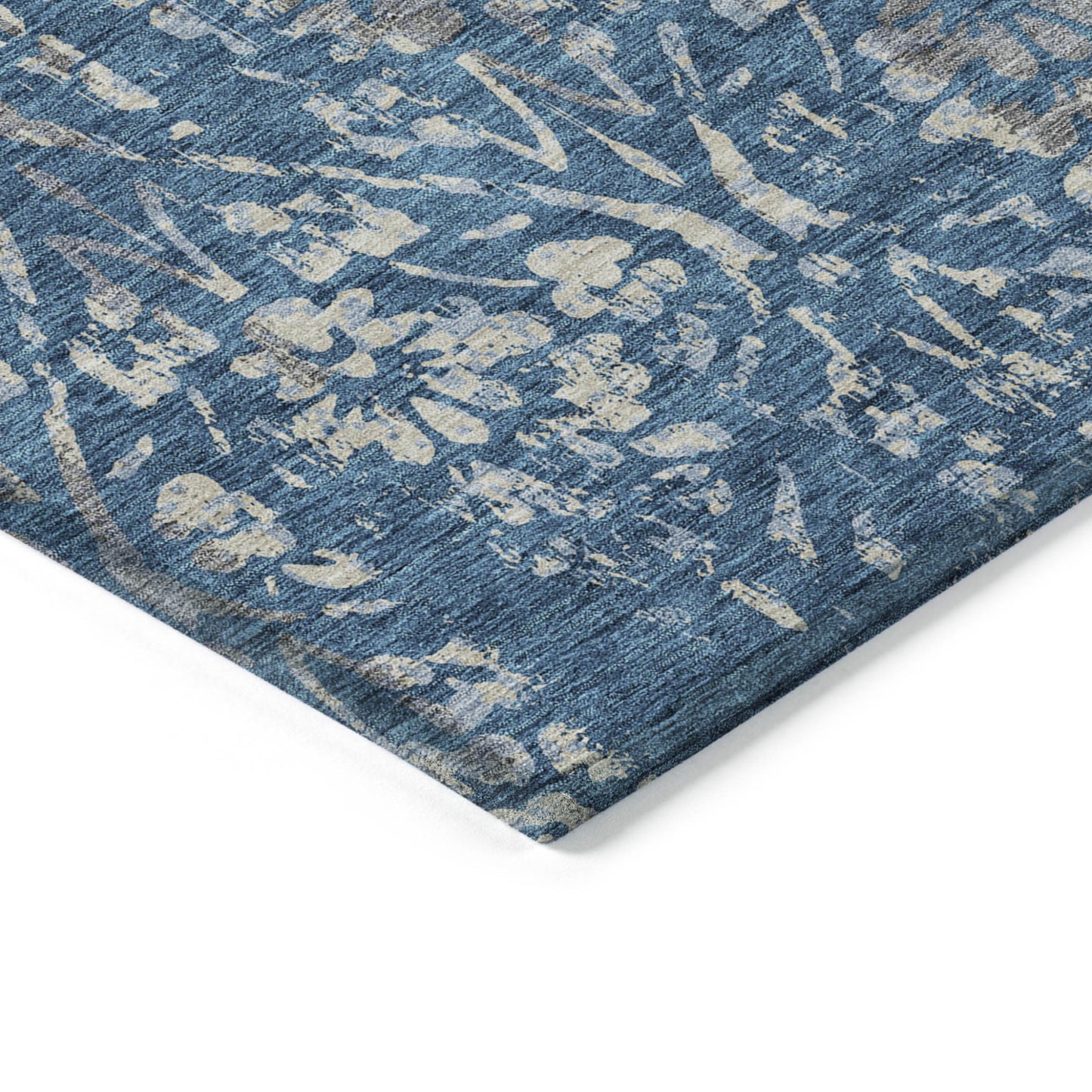 Tabselect Home Line 5' X 8' Blue And Ivory Floral Washable Indoor Outdoor Area Rug