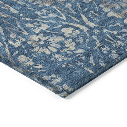 Tabselect Home Line 5' X 8' Blue And Ivory Floral Washable Indoor Outdoor Area Rug