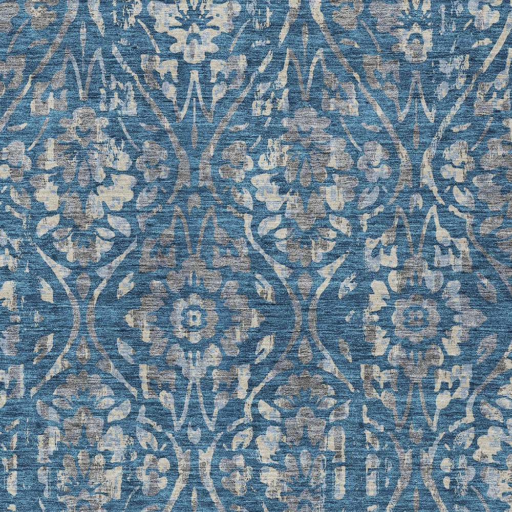 Tabselect Home Line 5' X 8' Blue And Ivory Floral Washable Indoor Outdoor Area Rug