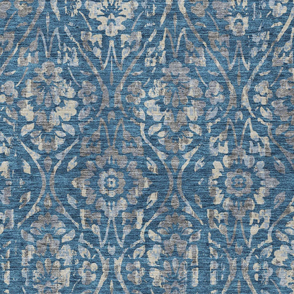 Tabselect Home Line 5' X 8' Blue And Ivory Floral Washable Indoor Outdoor Area Rug
