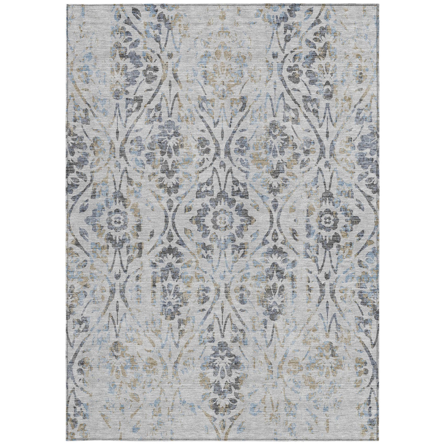 Tabselect Home Line 5' X 8' Gray Black And Green Floral Washable Indoor Outdoor Area Rug