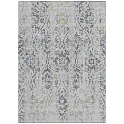 Tabselect Home Line 5' X 8' Gray Black And Green Floral Washable Indoor Outdoor Area Rug