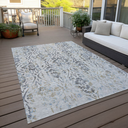 Tabselect Home Line 5' X 8' Gray Black And Green Floral Washable Indoor Outdoor Area Rug