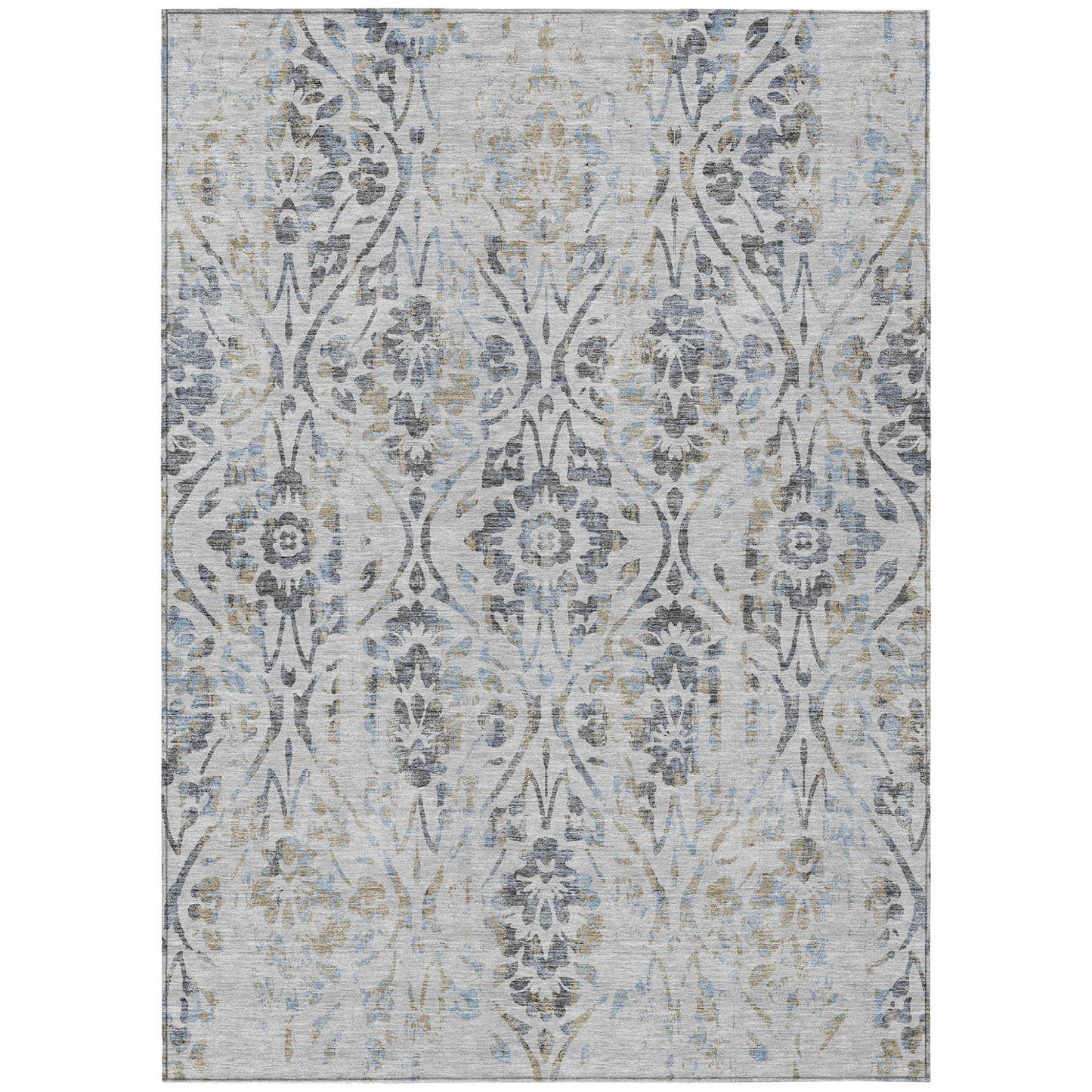 Tabselect Home Line 5' X 8' Gray Black And Green Floral Washable Indoor Outdoor Area Rug