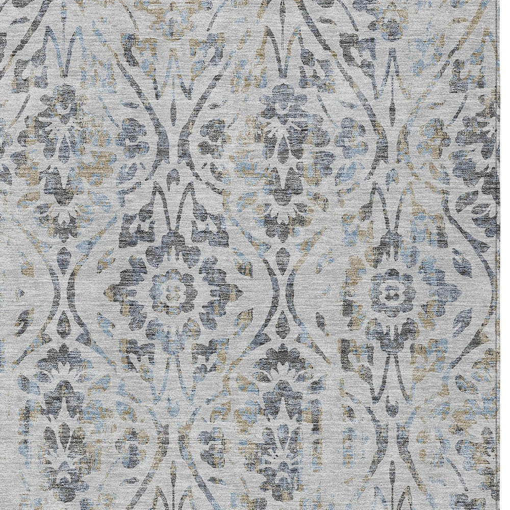 Tabselect Home Line 5' X 8' Gray Black And Green Floral Washable Indoor Outdoor Area Rug