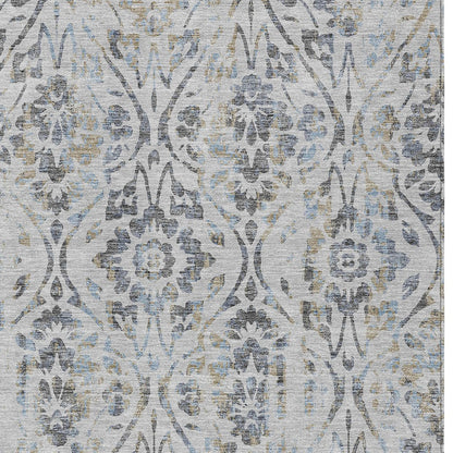 Tabselect Home Line 5' X 8' Gray Black And Green Floral Washable Indoor Outdoor Area Rug