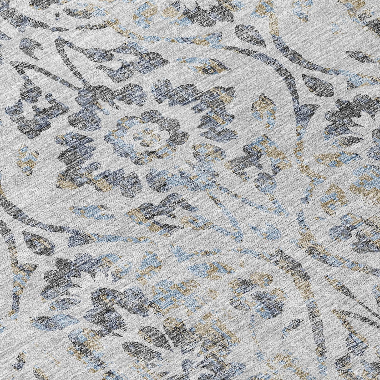 Tabselect Home Line 5' X 8' Gray Black And Green Floral Washable Indoor Outdoor Area Rug