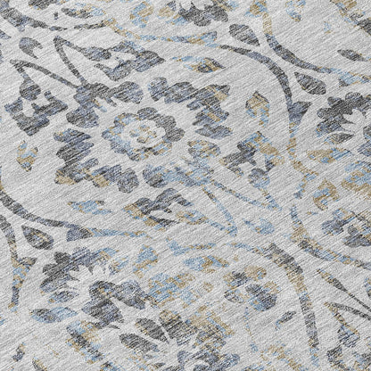 Tabselect Home Line 5' X 8' Gray Black And Green Floral Washable Indoor Outdoor Area Rug