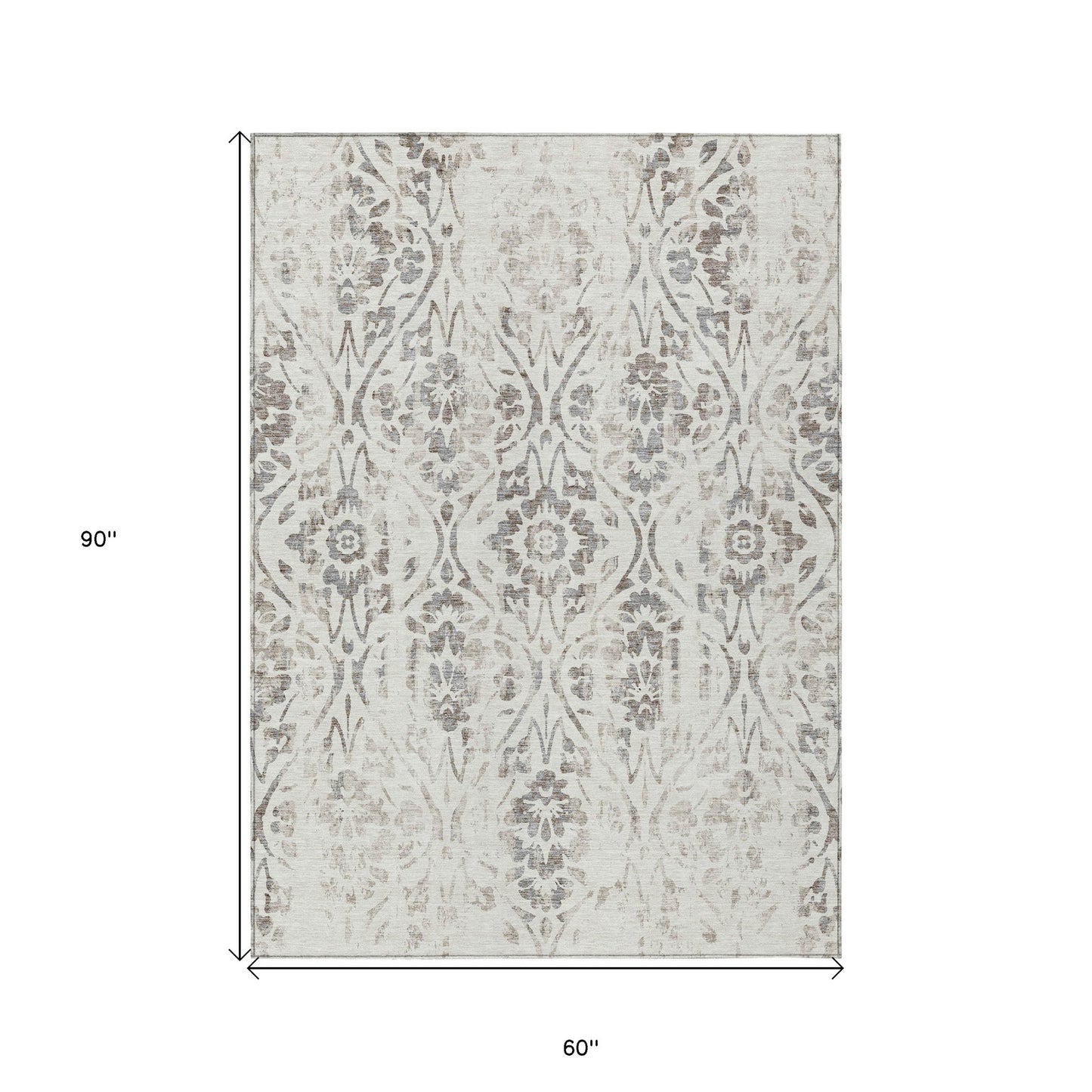 Tabselect Home Line 5' X 8' Ivory And Brown Floral Washable Indoor Outdoor Area Rug
