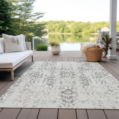 Tabselect Home Line 5' X 8' Ivory And Brown Floral Washable Indoor Outdoor Area Rug