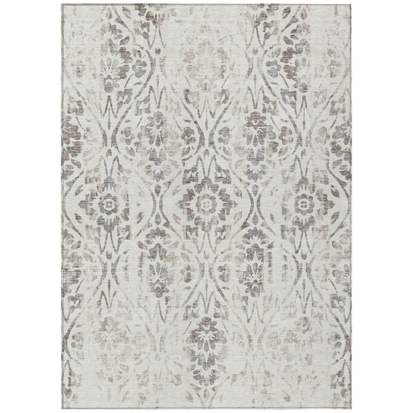 Tabselect Home Line 5' X 8' Ivory And Brown Floral Washable Indoor Outdoor Area Rug