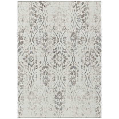 Tabselect Home Line 5' X 8' Ivory And Brown Floral Washable Indoor Outdoor Area Rug