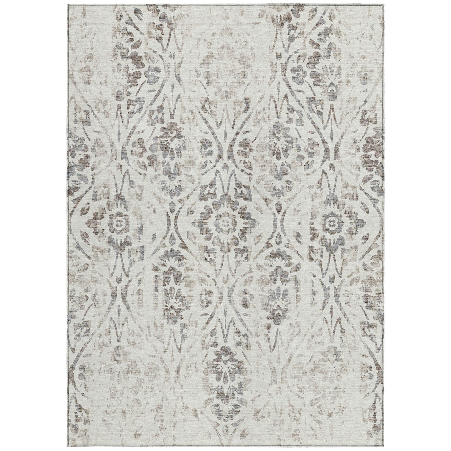 Tabselect Home Line 5' X 8' Ivory And Brown Floral Washable Indoor Outdoor Area Rug