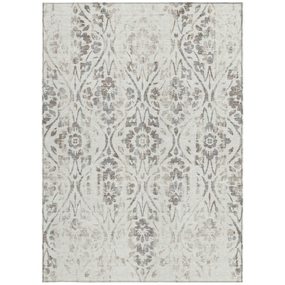 Tabselect Home Line 5' X 8' Ivory And Brown Floral Washable Indoor Outdoor Area Rug