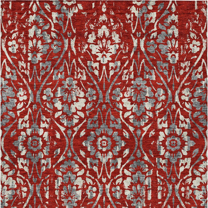 Tabselect Home Line 5' X 8' Red Ivory And Dark Gray Floral Washable Indoor Outdoor Area Rug