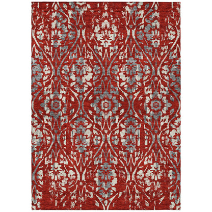 Tabselect Home Line 5' X 8' Red Ivory And Dark Gray Floral Washable Indoor Outdoor Area Rug