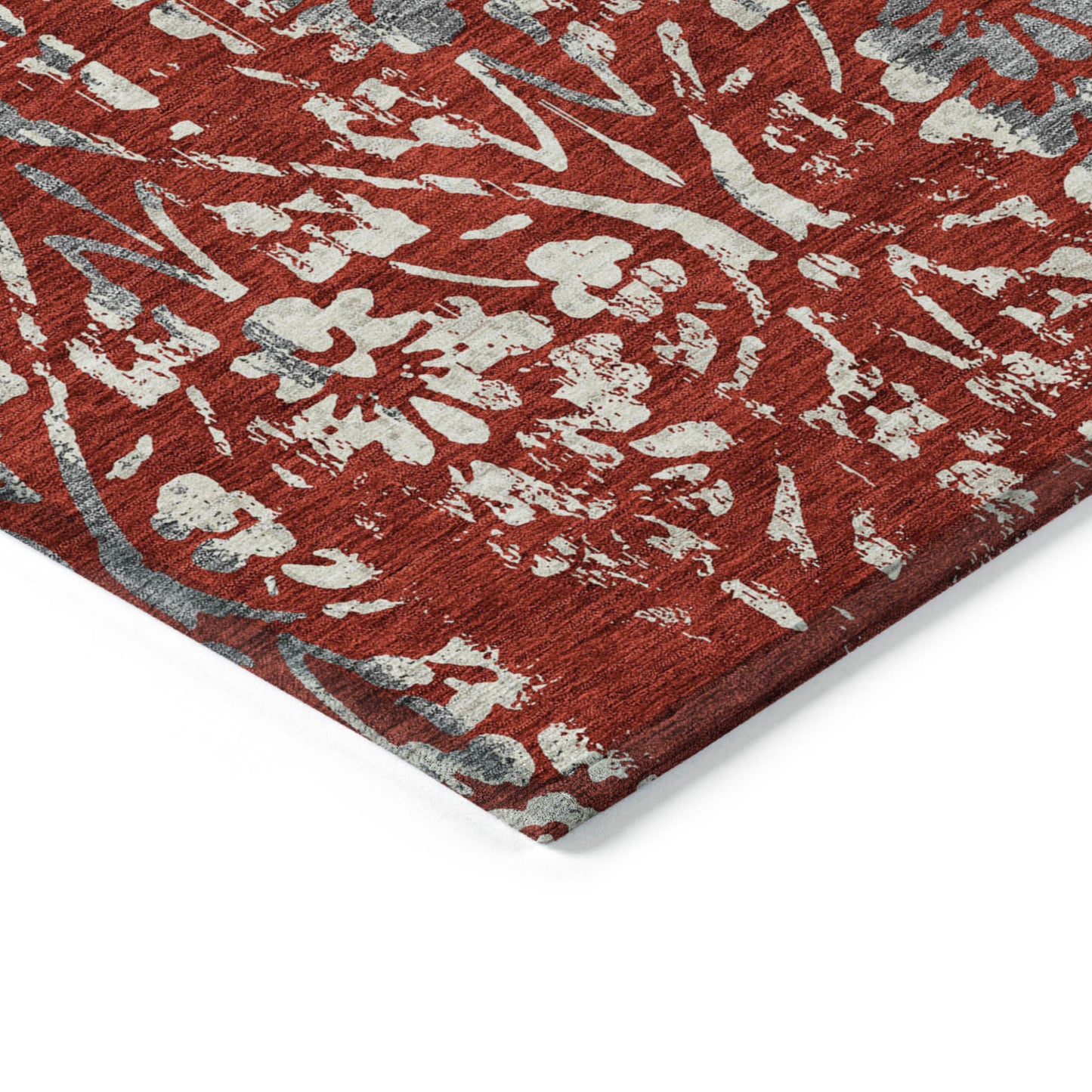 Tabselect Home Line 5' X 8' Red Ivory And Dark Gray Floral Washable Indoor Outdoor Area Rug