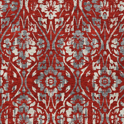 Tabselect Home Line 5' X 8' Red Ivory And Dark Gray Floral Washable Indoor Outdoor Area Rug