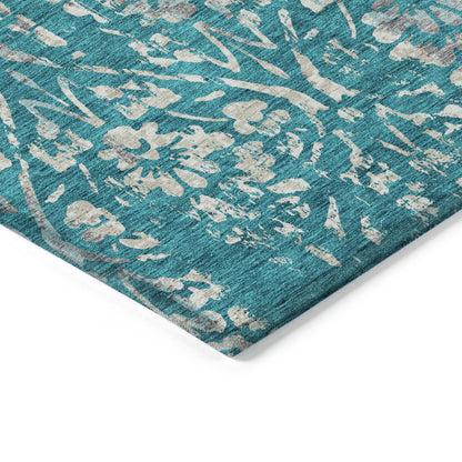 Tabselect Home Line 5' X 8' Teal Blue And Ivory Floral Washable Indoor Outdoor Area Rug