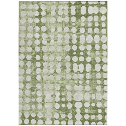 Tabselect Home Line 5' X 8' Artichoke Green And Ivory Abstract Washable Indoor Outdoor Area Rug