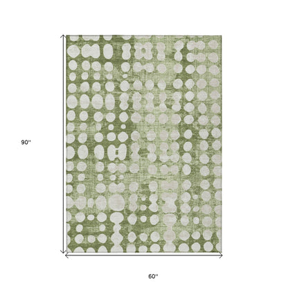 Tabselect Home Line 5' X 8' Artichoke Green And Ivory Abstract Washable Indoor Outdoor Area Rug