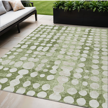 Tabselect Home Line 5' X 8' Artichoke Green And Ivory Abstract Washable Indoor Outdoor Area Rug