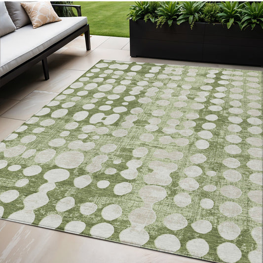 Tabselect Home Line 5' X 8' Artichoke Green And Ivory Abstract Washable Indoor Outdoor Area Rug