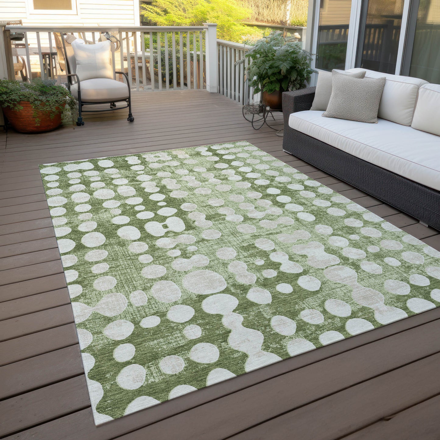 Tabselect Home Line 5' X 8' Artichoke Green And Ivory Abstract Washable Indoor Outdoor Area Rug