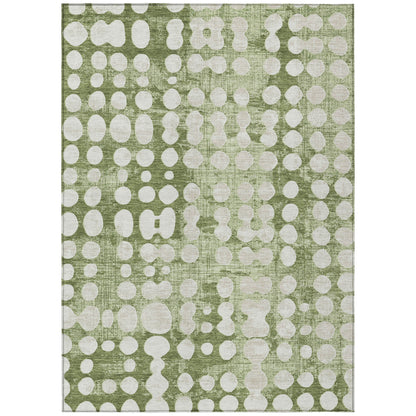 Tabselect Home Line 5' X 8' Artichoke Green And Ivory Abstract Washable Indoor Outdoor Area Rug