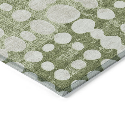 Tabselect Home Line 5' X 8' Artichoke Green And Ivory Abstract Washable Indoor Outdoor Area Rug