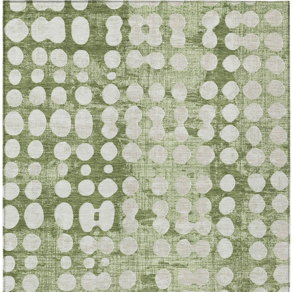 Tabselect Home Line 5' X 8' Artichoke Green And Ivory Abstract Washable Indoor Outdoor Area Rug