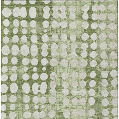 Tabselect Home Line 5' X 8' Artichoke Green And Ivory Abstract Washable Indoor Outdoor Area Rug
