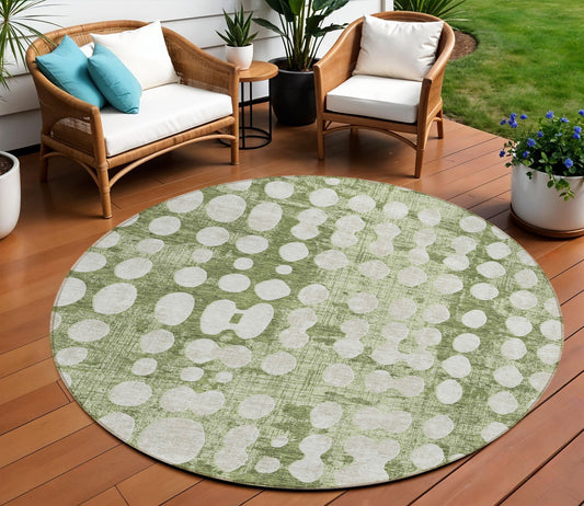 Tabselect Home Line 8' Artichoke Green And Ivory Round Abstract Washable Indoor Outdoor Area Rug