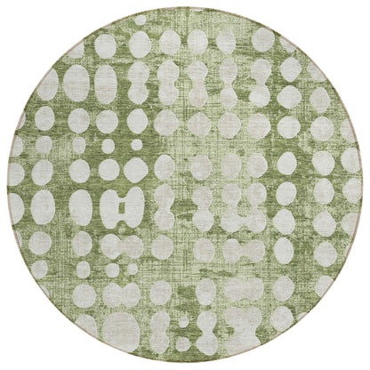 Tabselect Home Line 8' Artichoke Green And Ivory Round Abstract Washable Indoor Outdoor Area Rug