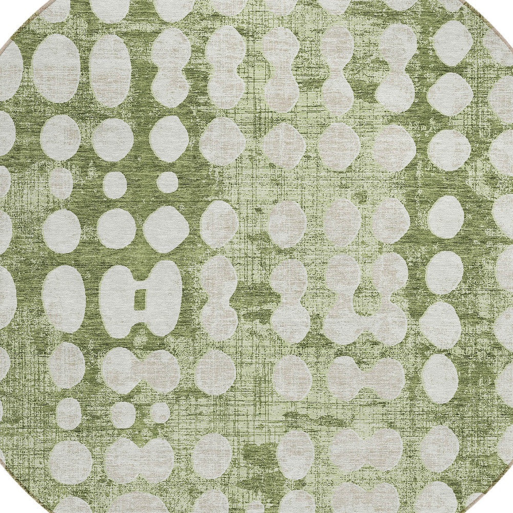 Tabselect Home Line 8' Artichoke Green And Ivory Round Abstract Washable Indoor Outdoor Area Rug