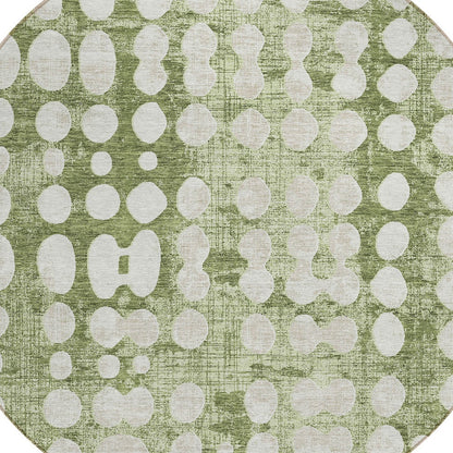 Tabselect Home Line 8' Artichoke Green And Ivory Round Abstract Washable Indoor Outdoor Area Rug